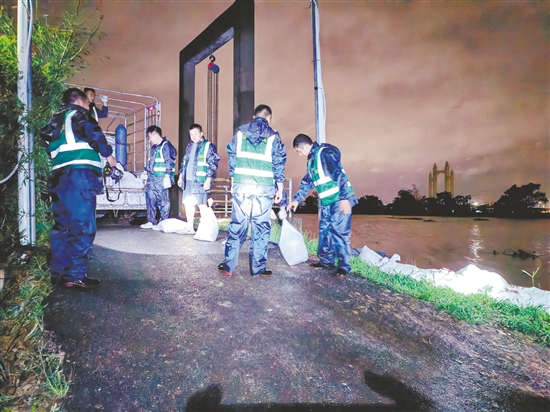 臺山市人武部出動34人分別前往水步鎮(zhèn)岡寧、密沖兩個(gè)村開展堤防加固及清障工作。